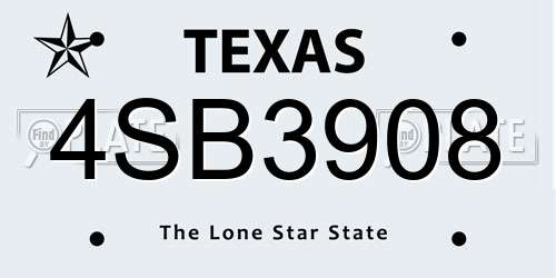 4SB3908 Texas License Plate