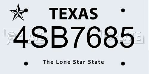 4SB7685 Texas License Plate