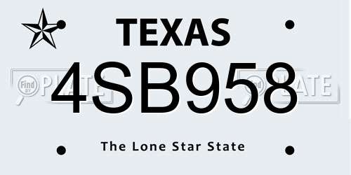 4SB958 Texas License Plate