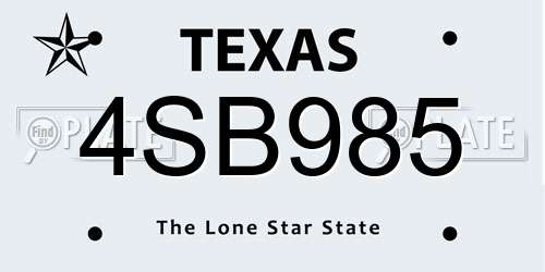 4SB985 Texas License Plate