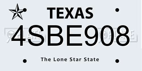 4SBE908 Texas License Plate