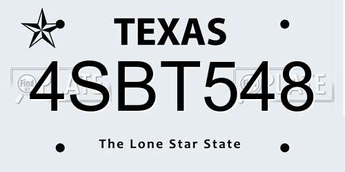 4SBT548 Texas License Plate