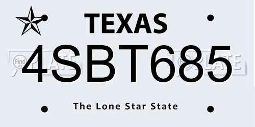 4SBT685 Texas License Plate