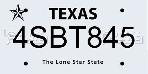 4SBT845 Texas License Plate