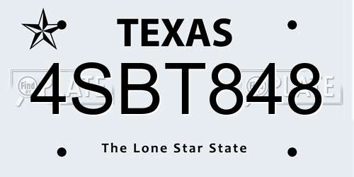4SBT848 Texas License Plate