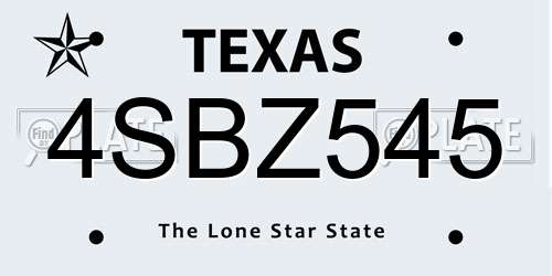 4SBZ545 Texas License Plate