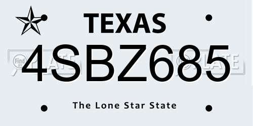 4SBZ685 Texas License Plate
