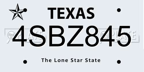 4SBZ845 Texas License Plate