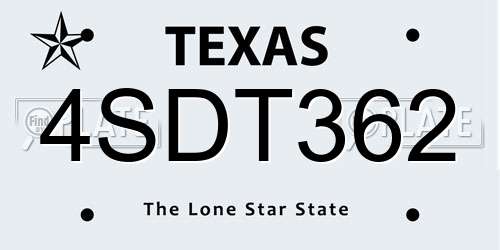 4SDT362 Texas License Plate