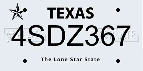4SDZ367 Texas License Plate