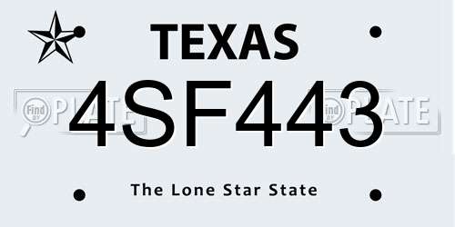 4SF443 Texas License Plate