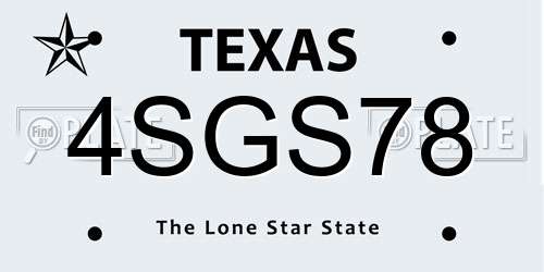 4SGS78 Texas License Plate