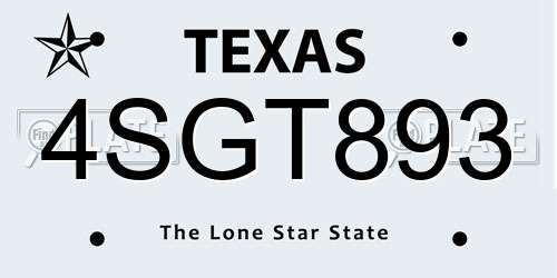 4SGT893 Texas License Plate