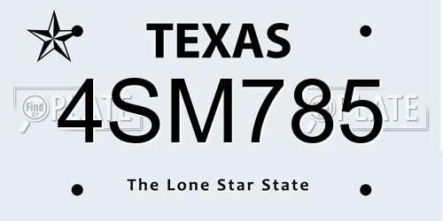 4SM785 Texas License Plate