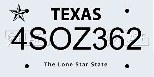 4SOZ362 Texas License Plate
