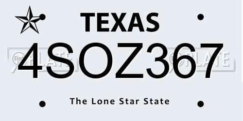 4SOZ367 Texas License Plate