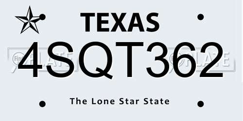 4SQT362 Texas License Plate