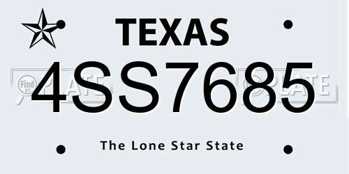 4SS7685 Texas License Plate