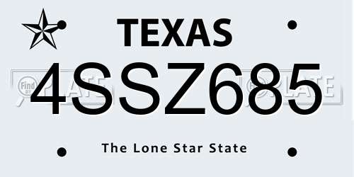 4SSZ685 Texas License Plate