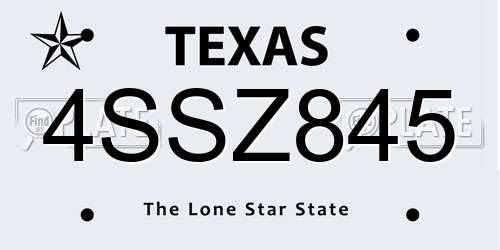 4SSZ845 Texas License Plate