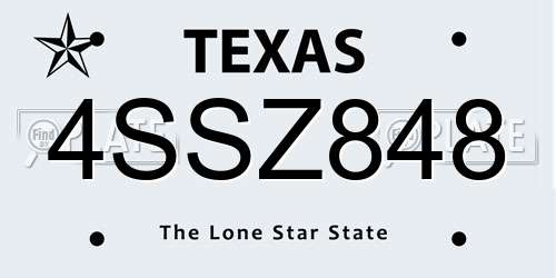 4SSZ848 Texas License Plate