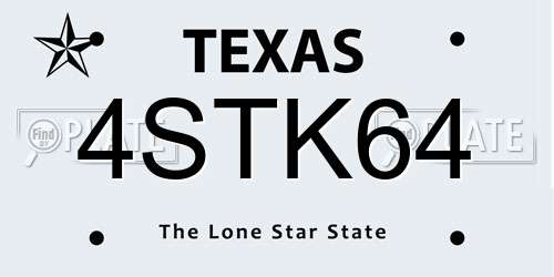 4STK64 Texas License Plate