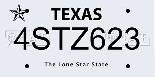 4STZ623 Texas License Plate