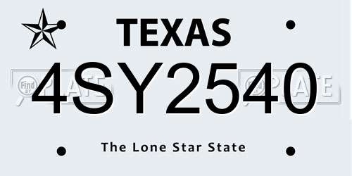 4SY2540 Texas License Plate