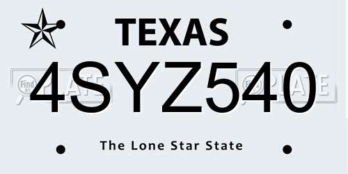 4SYZ540 Texas License Plate
