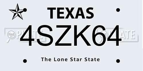 4SZK64 Texas License Plate