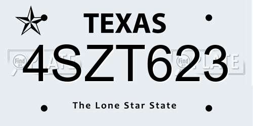 4SZT623 Texas License Plate