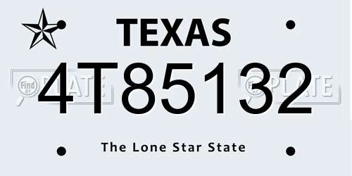 4T85132 Texas License Plate
