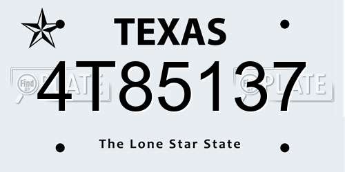 4T85137 Texas License Plate