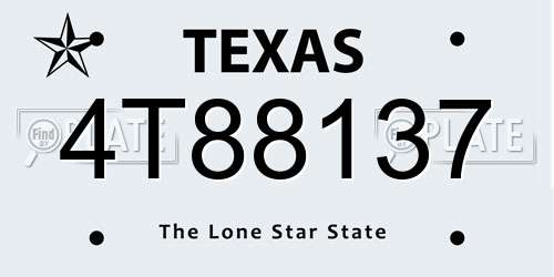 4T88137 Texas License Plate
