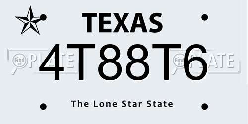 4T88T6 Texas License Plate
