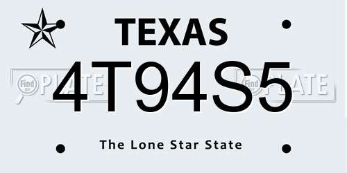 4T94S5 Texas License Plate