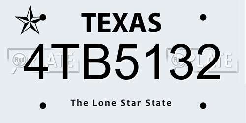 4TB5132 Texas License Plate
