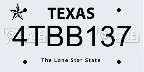 4TBB137 Texas License Plate