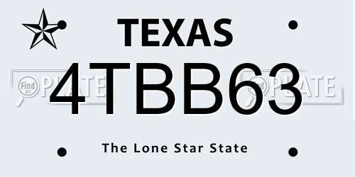 4TBB63 Texas License Plate