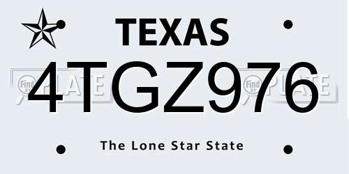 4TGZ976 Texas License Plate