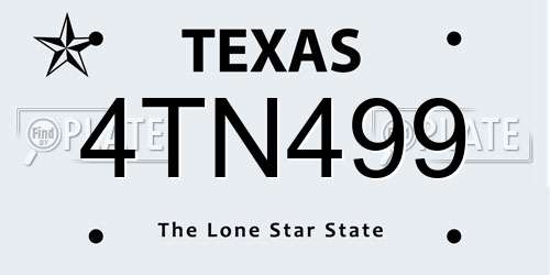 4TN499 Texas License Plate