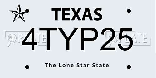 4TYP25 Texas License Plate
