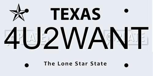 4U2WANT Texas License Plate