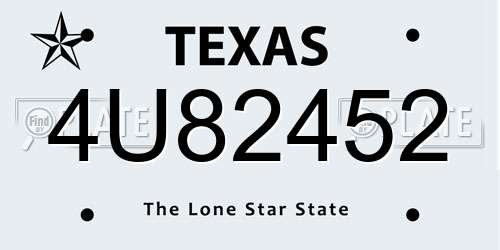 4U82452 Texas License Plate