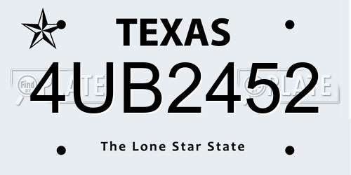 4UB2452 Texas License Plate