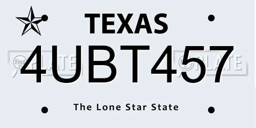 4UBT457 Texas License Plate