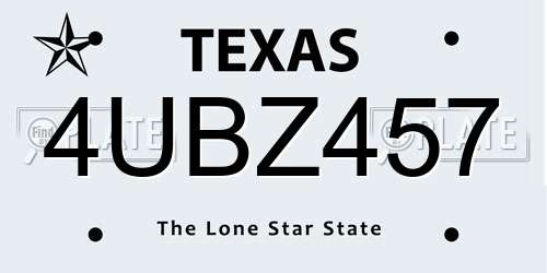 4UBZ457 Texas License Plate