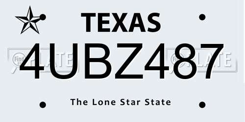 4UBZ487 Texas License Plate