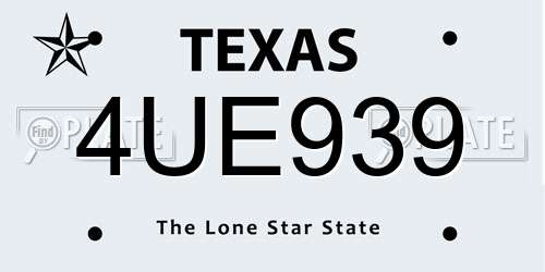 4UE939 Texas License Plate