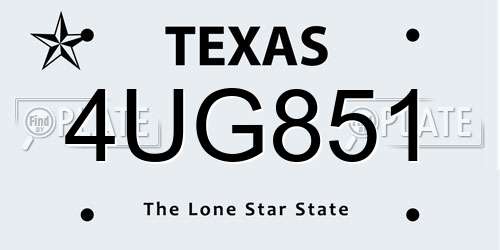 4UG851 Texas License Plate